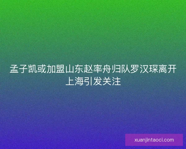 孟子凯或加盟山东赵率舟归队罗汉琛离开上海引发关注
